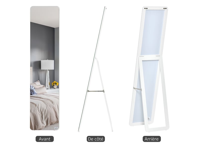  Miroir sur pied et mural rectangulaire dim. 37l x 43l x 156h cm blanc bois aspect  - Conforama D