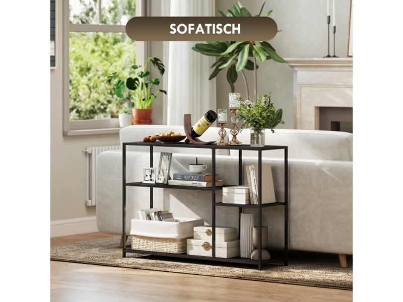  Console noire avec 4 étagères et cadre acier 110x30x75 cm pour entrée et salon  - Conforama B