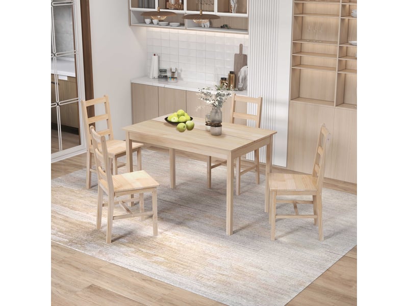  Ensemble de salle à manger 5 pièces, table et chaises, salon de jardin, bois massif, 118 cm x 73 cm x 75 cm, naturel  - Conforama D