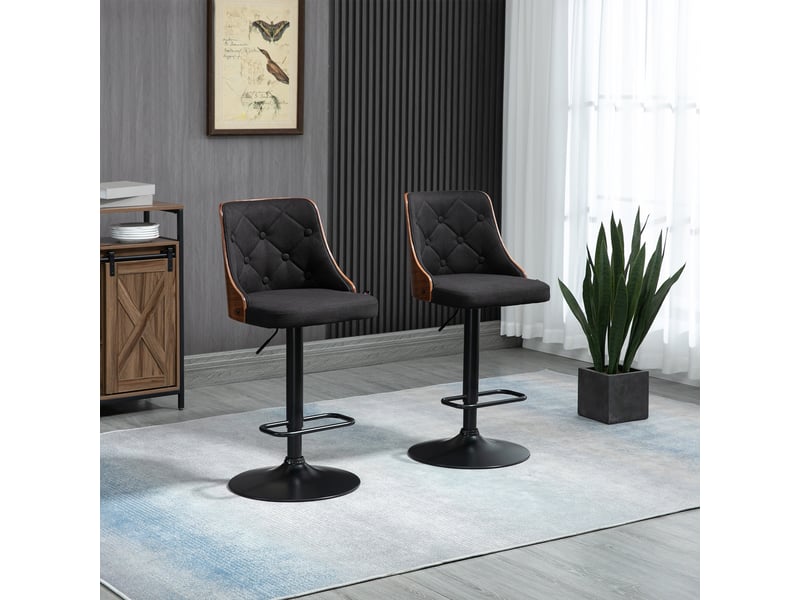  Lot de 2 tabourets de bar réglable en hauteur rotatif sur 360° avec repose-pieds, tissu capitonné  - Conforama D