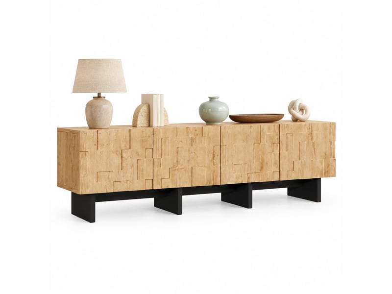  Meuble tv modenvie 180 x 38,5 x 45 cm 4 portes et 4 rangements mdf naturel  - Conforama A
