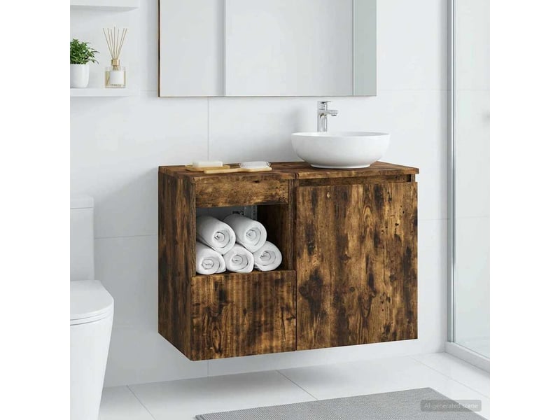  Armoire de salle de bain, meuble de rangement chêne fumé 30x41x50 cm  - Conforama B