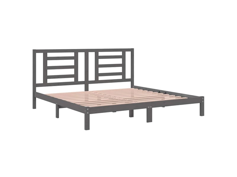  Lit double- lit adulte -  cadre de lit sans matelas gris 200x200 cm bois massif de pin  - Conforama C