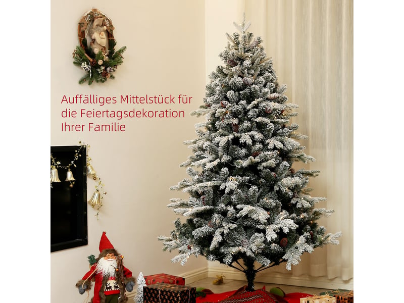  Sapin de noël artificiel, 180 cm, lumières led, enneigé, ignifugé, en métal  - Conforama D