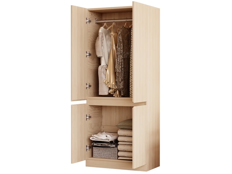  Armoire à 2 portes avec penderie et rangement bas, style moderne, pour chambre, bois naturel, 70 × 40 × 170 cm  - Conforama A