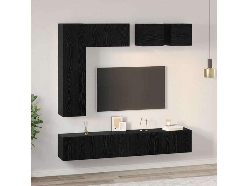  Ensemble meuble tv - banc tv - meuble de rangement 8 pcs chêne noir bois d'ingénierie  - Conforama D