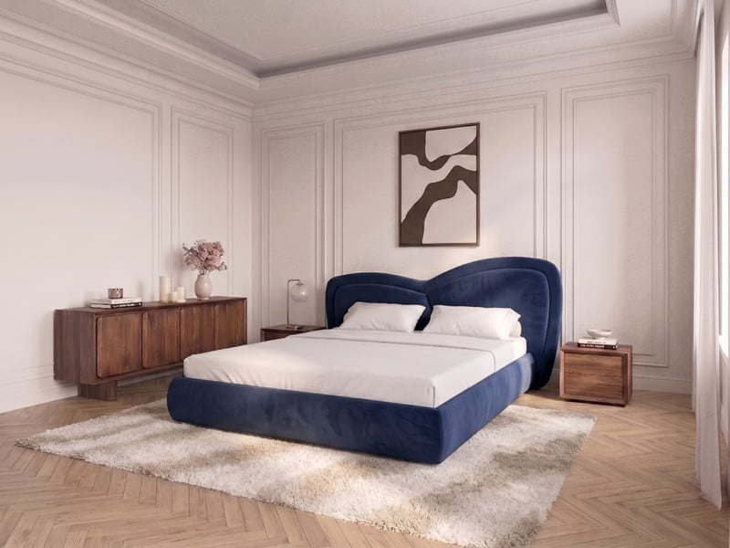 Bobochic lit bas daniela tissu velours lisse bleu 140x190 DANIELA - Conforama C