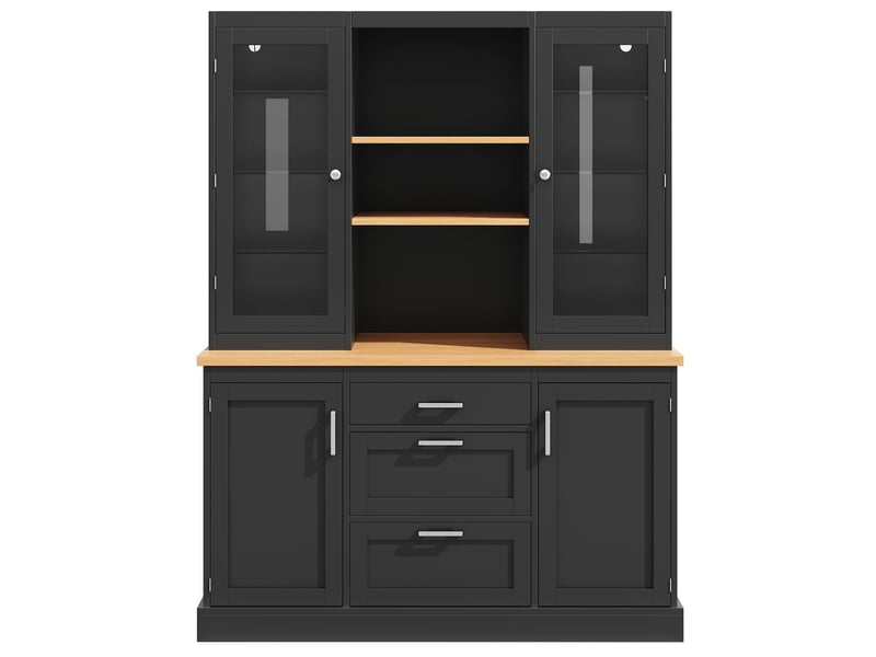 Buffet de cuisine avec led et 3 tiroirs en mdf noir 140x40x185 cm - pangivo  - Conforama A