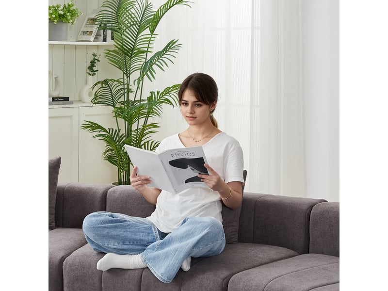 Canapé de salon, canapé pour séjour, pour salon, chambre, bureau, en chenille, format adapté au salon, forme incurvée - Conforama A