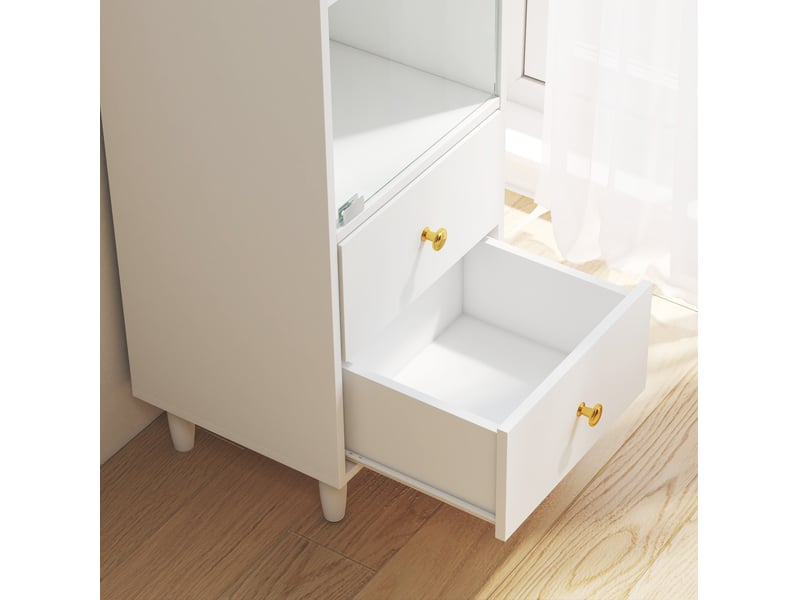  Vitrine led 165x40x35 cm – blanc – portes vitrées, 2 tiroirs et rangement en hauteur  - Conforama D