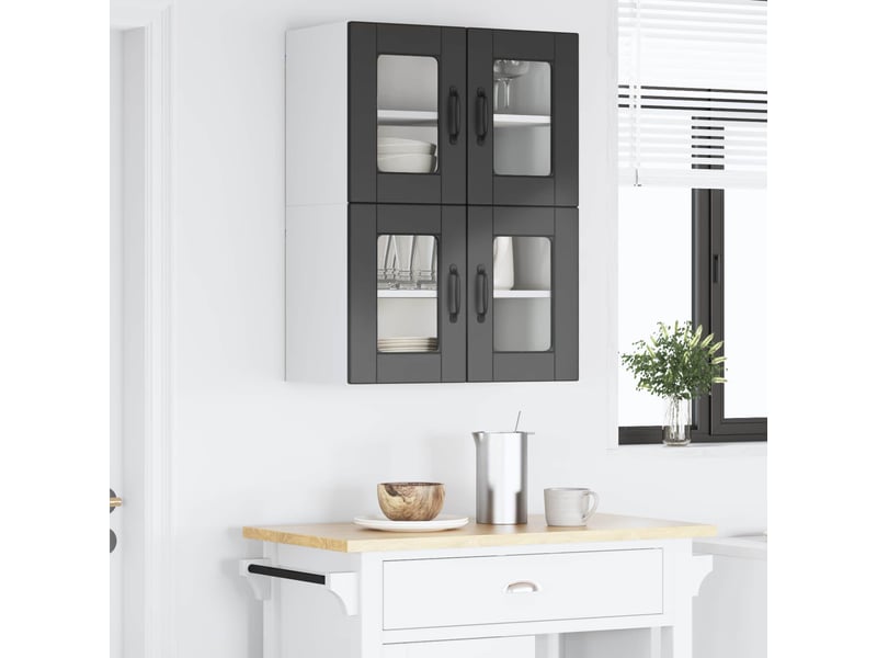  Meuble mural de cuisine, cabinet en verre mural 2 pcs noir bois d'ingénierie shl9901  - Conforama D