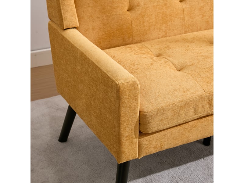  Banquette 2 places jaune en lin premium, pieds bois massif antidérapants, mousse haute densité, capitonnée, salonchambrebureau  - Conforama D