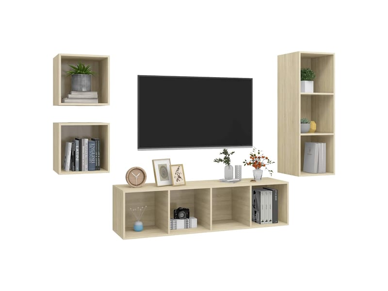  Ensemble de meubles tv 4 pcs chêne sonoma bois d'ingénierie shl17837  - Conforama C