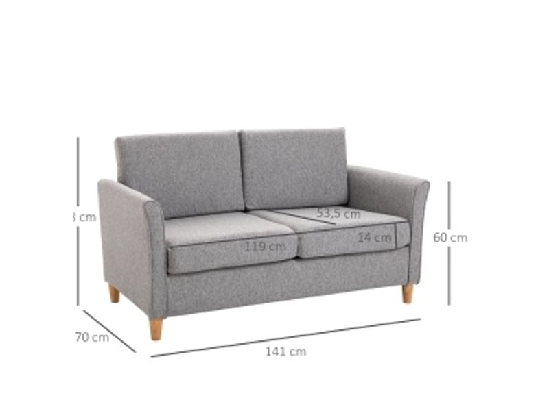  Canapé 2 places 141x70x78 cm housses amovibles en lin gris clair  - Conforama E