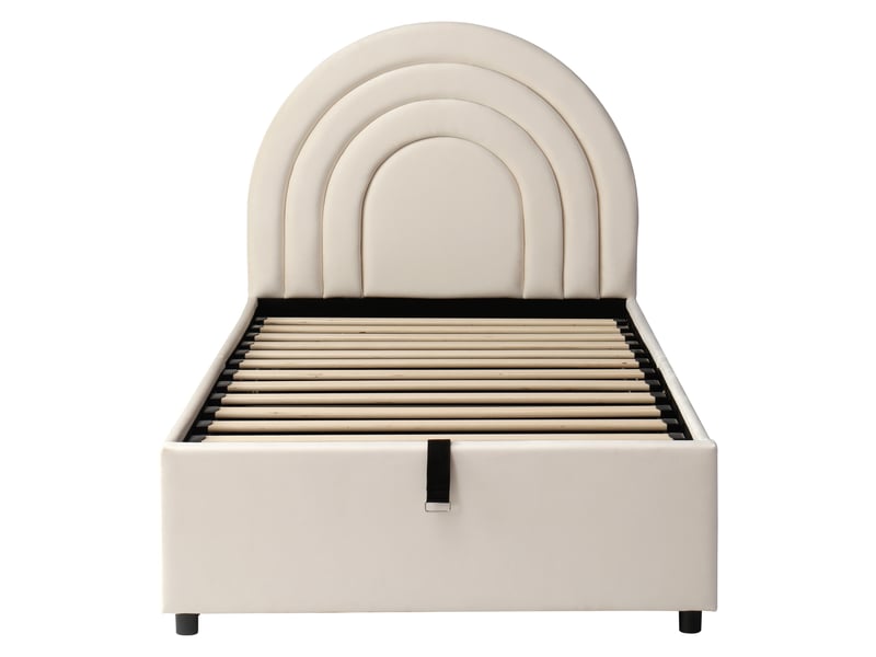  Lit rembourré 90 x 200 cm, lit enfant, lit simple avec sommier à lattes et tête de lit, lit junior, convient aux adultes et adolescents, lattes en bois, montage facile, velours, beige  - Conforama E