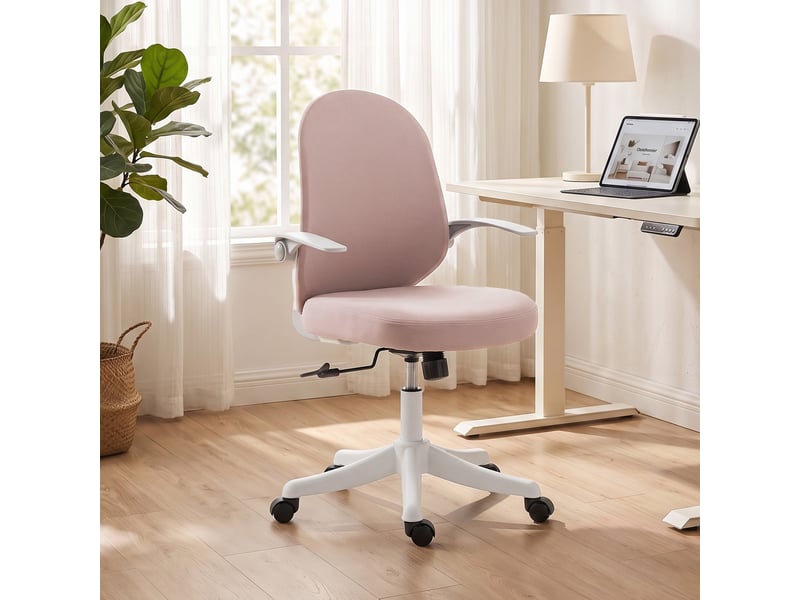  Chaise de bureau ergonomique pivotante avec accoudoirs rabattables, rose  - Conforama C