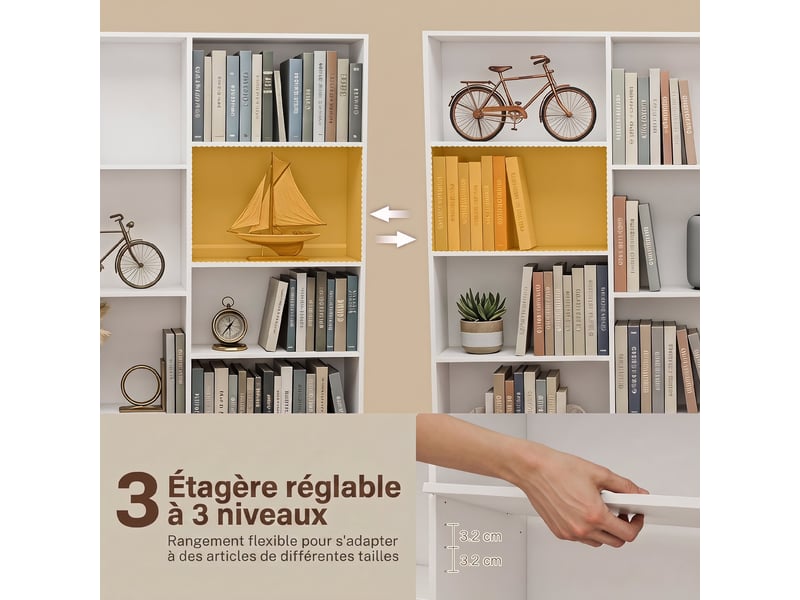  Bibliothèque 6 niveaux 17 compartiments 149 x 23,6 x 188 cm blanc  - Conforama E