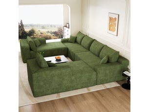 Canapé modulable convertible 2 places 302 x 242 x 83 cm, canapé-lit sans structure, rembourrage mousse, design minimaliste, velours côtelé, vert