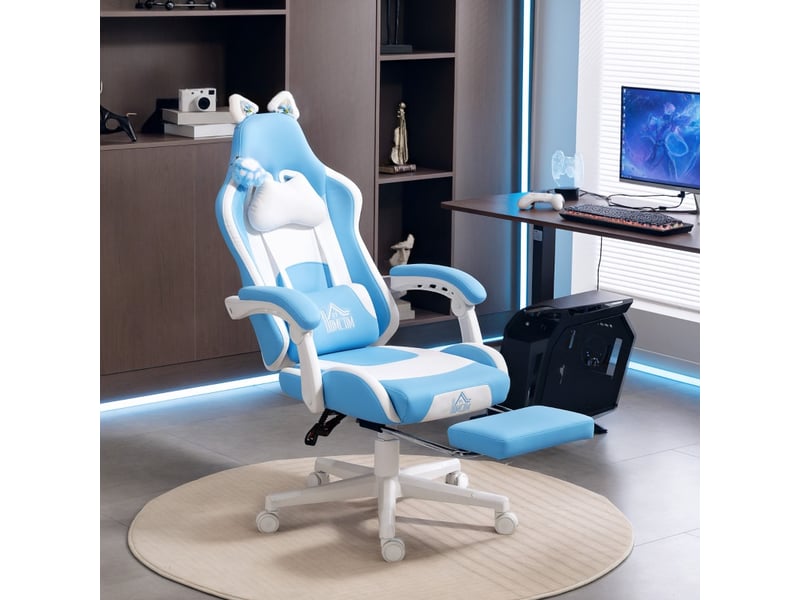  Chaise gaming larum reclinable repose-pieds coussins cuir synthétique blanc rose  - Conforama C