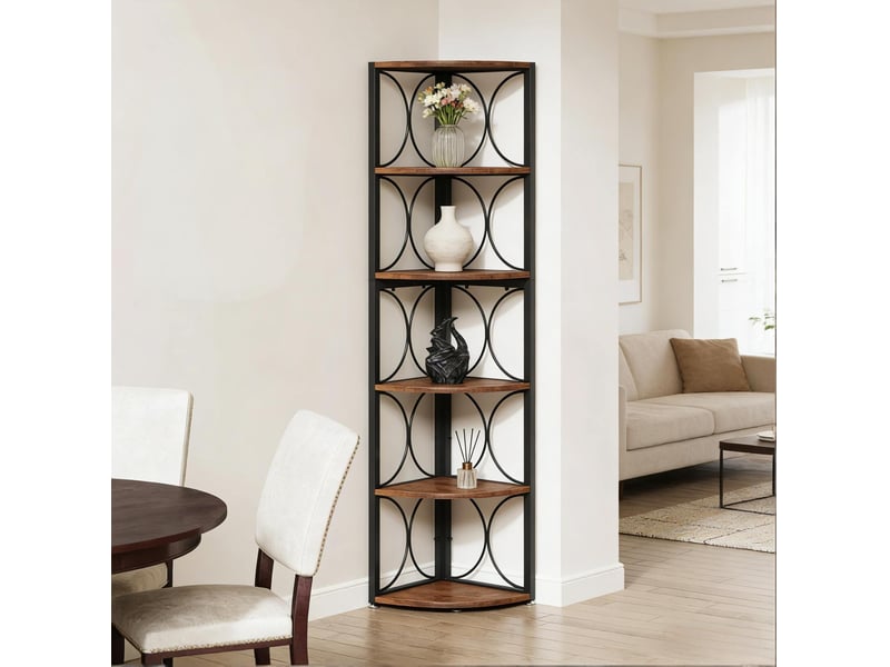  Rayonnage d'angle 107x38x15 cm 6 niveaux métal et bois noir et marron rustique  - Conforama D