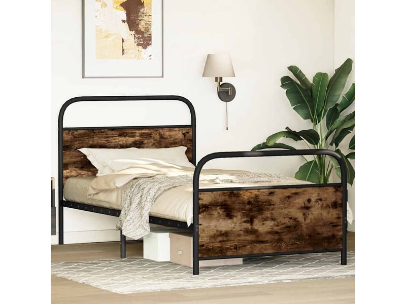  Lit simple- lit adulte -  cadre de lit sans matelas 100x200 cm chêne fumé bois ingénierie  - Conforama C