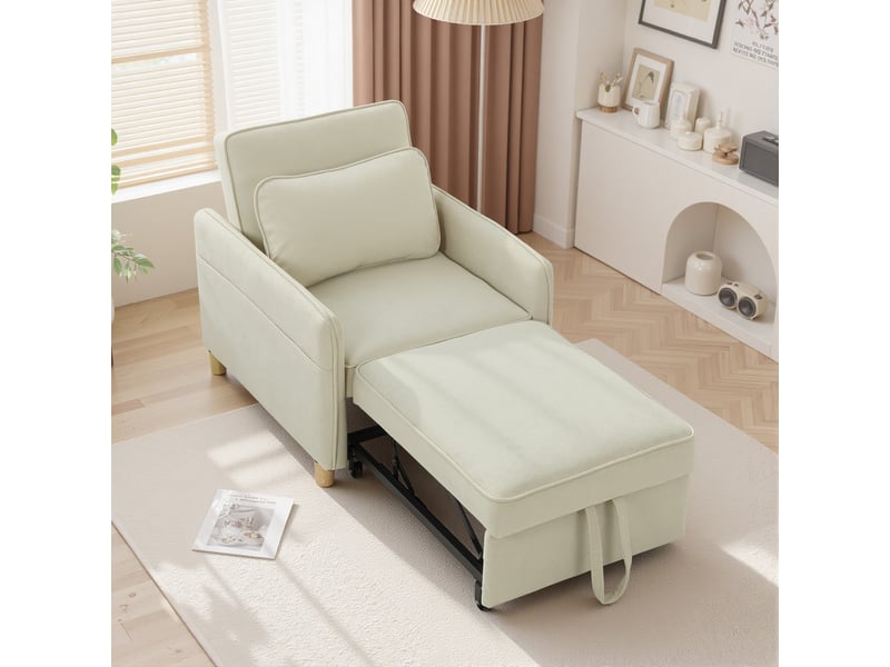  Fauteuil chauffeuse convertible inclinable repose-pieds rétractable intégré tissu beige clair  - Conforama D