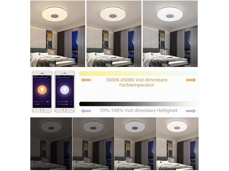  Plafonnier led wi-fi 30 cm 24 w – compatible alexa et google home, intensité réglable via application, indice de protection ip44  - Conforama E