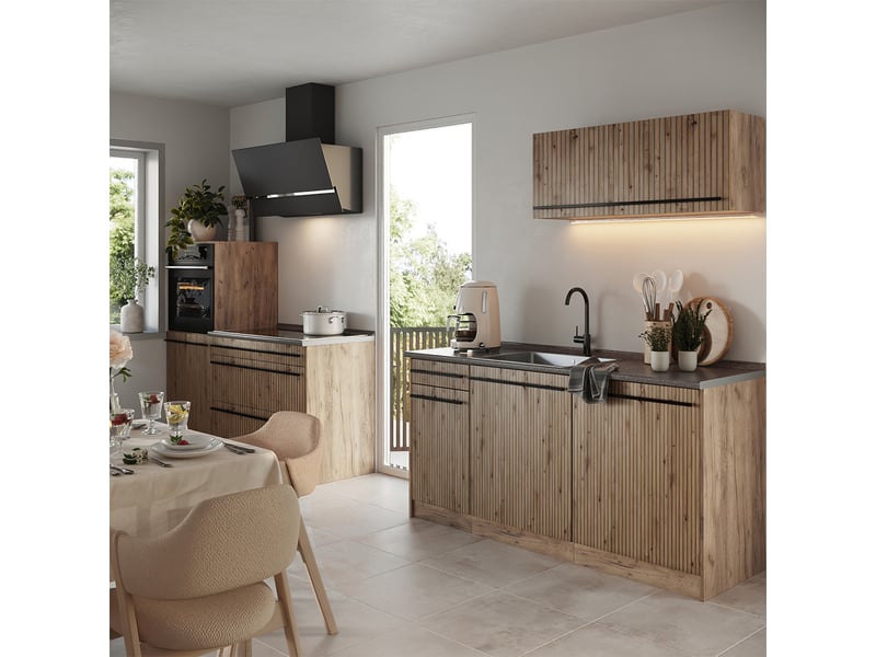  Vicco cuisine, chêne artisanchêne doré, 160cm plan de travail marbre  - Conforama C