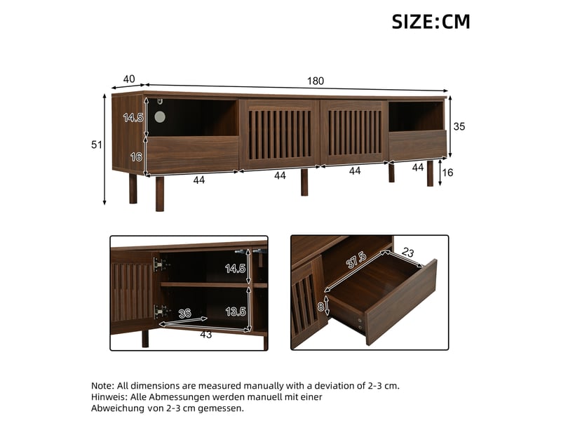  Meuble tv 180 cm - 2 portes et 2 tiroirs - mdf coloris noyer  - Conforama C