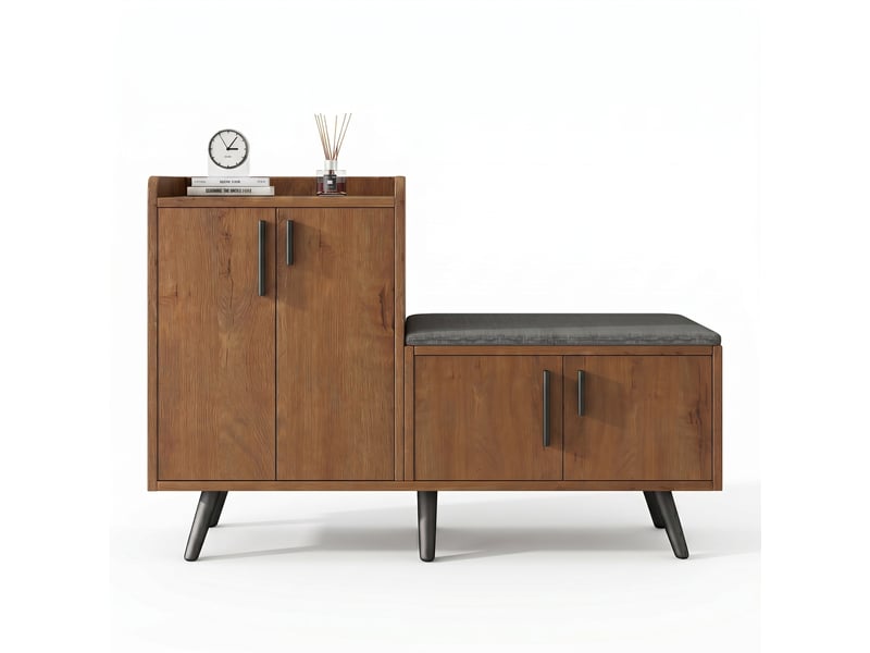  Meuble à chaussures avec banc naturel, panneau de particules, 120 × 34 × 82 cm, rangement, pour entrée et couloir  - Conforama A