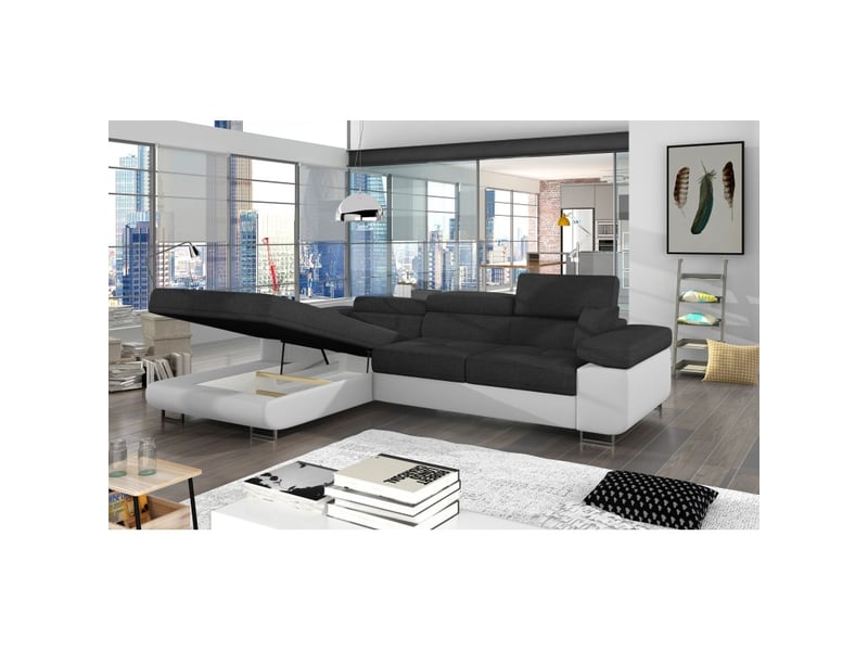 Canapé d'angle convertible amanda gris foncé et blanc en tissu effet suédine - Conforama B