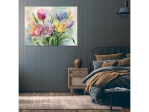 Tableau décoration murale impression sur toile fleurs tulipes coloré - 100x70 cm - tableau décoration murale chambre et salon