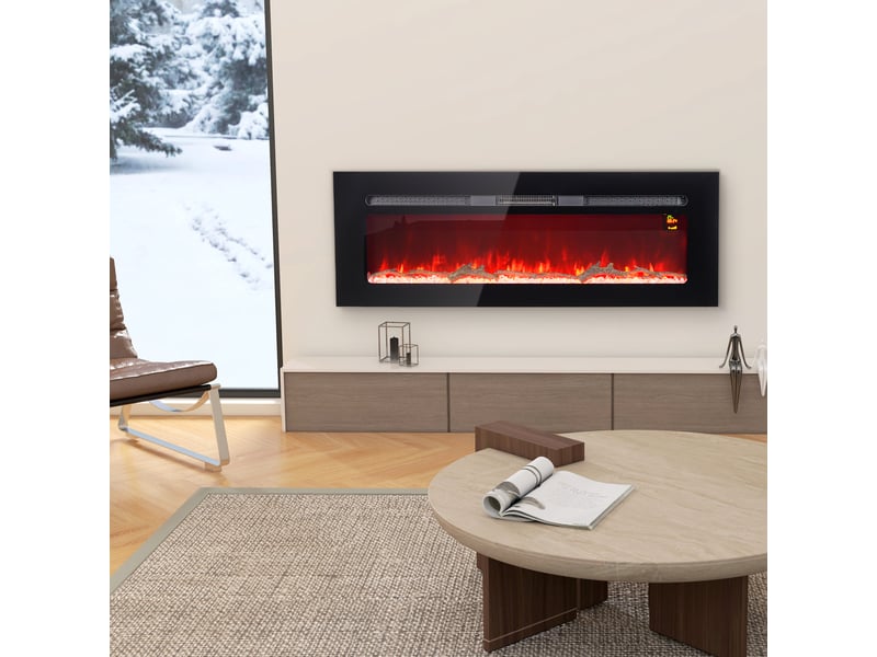 Cheminée électrique murale 1800 w, flammes led, télécommande, noire - Conforama C