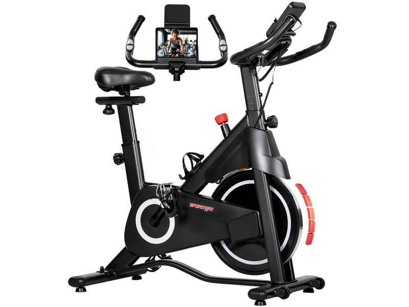 Vélo d'appartement, vélo d'exercice, résistance magnétique réglable, écran lcd, siège confortable, 108x51x116cm, blanc - Conforama A