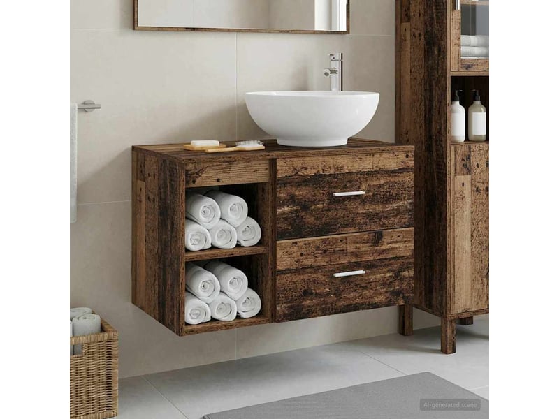 Ensemble de mobilier de salle de bain 2 pcs bois ancien shl8740 - Conforama B