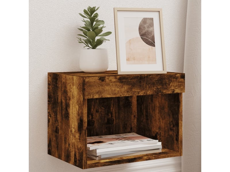  Lot de 2 table de chevet mural avec lumières led chêne fumé shl53890  - Conforama B