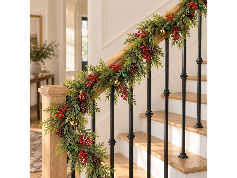  Guirlande de noël artificielle 1,8 m avec baies, vigne décorative pour porte, cheminée, fenêtre, plafond intérieur extérieur  - Conforama E