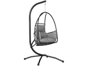 Chaise suspendue type œuf, structure acier base x, coussin 16 cm amovible, hauteur reglable, pliable 12 cm, 120 kg