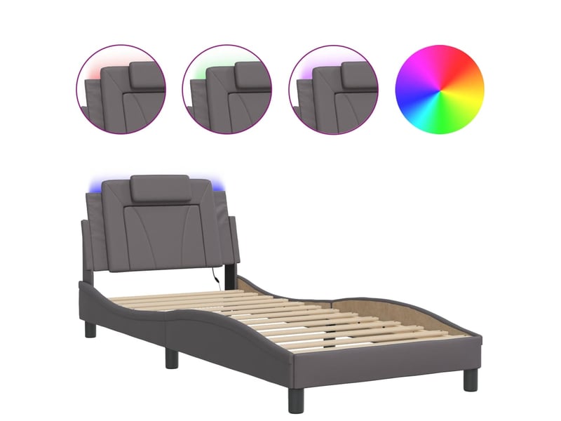  Lit simple- lit adulte -  cadre de lit viana avec led sans matelas gris 80x200 cm  - Conforama A