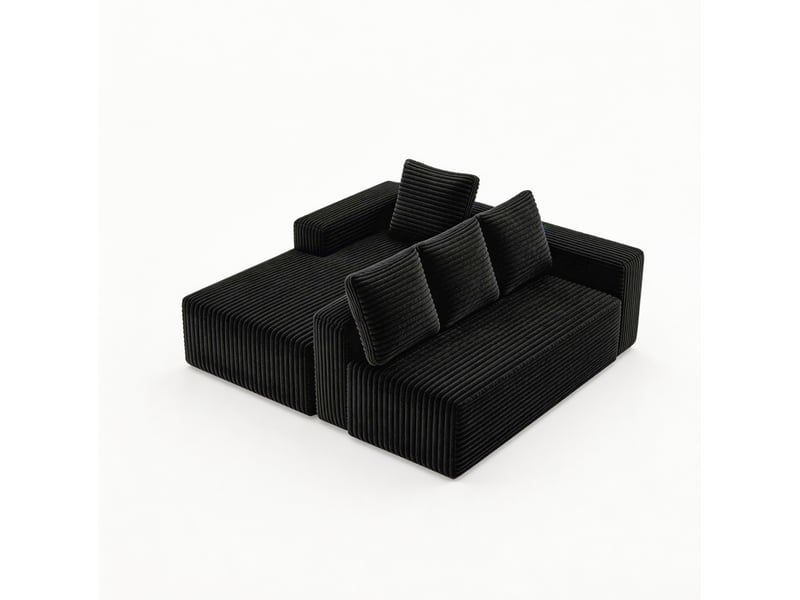 Canapé d'angle modulable modenvie 4 places avec méridienne en velours côtelé noir 261 x 168 x 58 cm - Conforama A