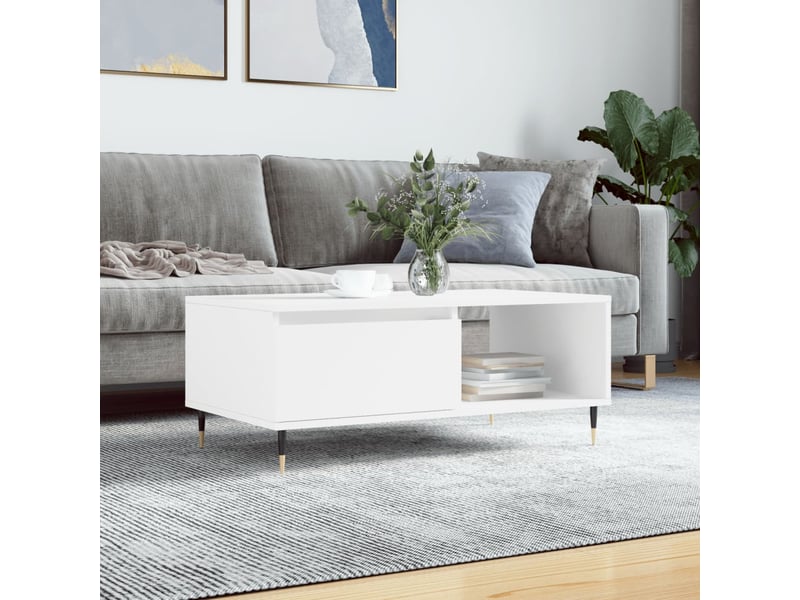  Table basse rectangulaire | table de salon blanc 90x50x36,5 cm bois d'ingénierie shl9013  - Conforama B