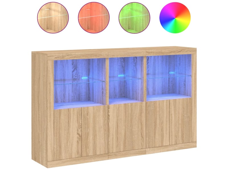  Buffet - bahut - meuble de rangement avec lumières led chêne sonoma 162x37x100 cm  - Conforama A