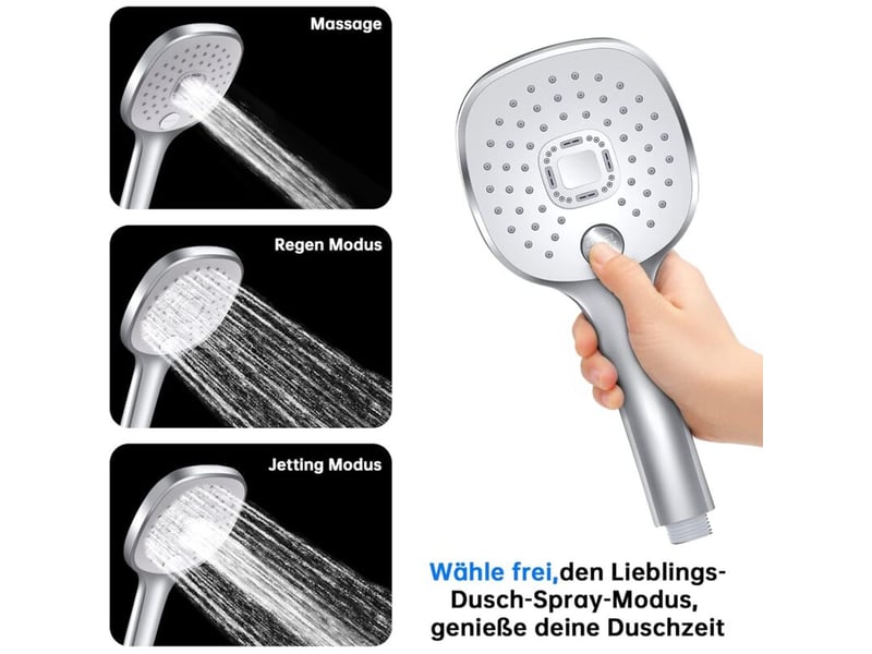  Pommeau de douche argenté, 3 types de jets, poignée durable, buse silicone écologique. Sans tuyau, design ergonomique et performant pour salle de bain.  - Conforama B