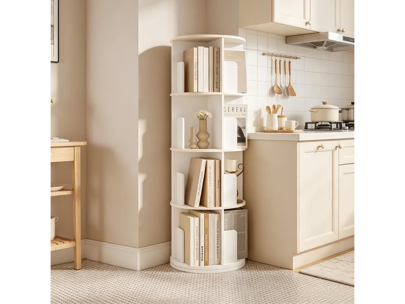  Bibliothèque ronde rotative, étagère d’angle sur pied, meuble rangement design moderne  - Conforama E