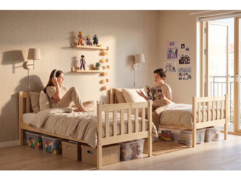  Lit superposé 3 places quba 90x190 cm + lit tiroir 80x180 cm interbeds - bois massif de pin - pin naturel blanc  - Conforama B