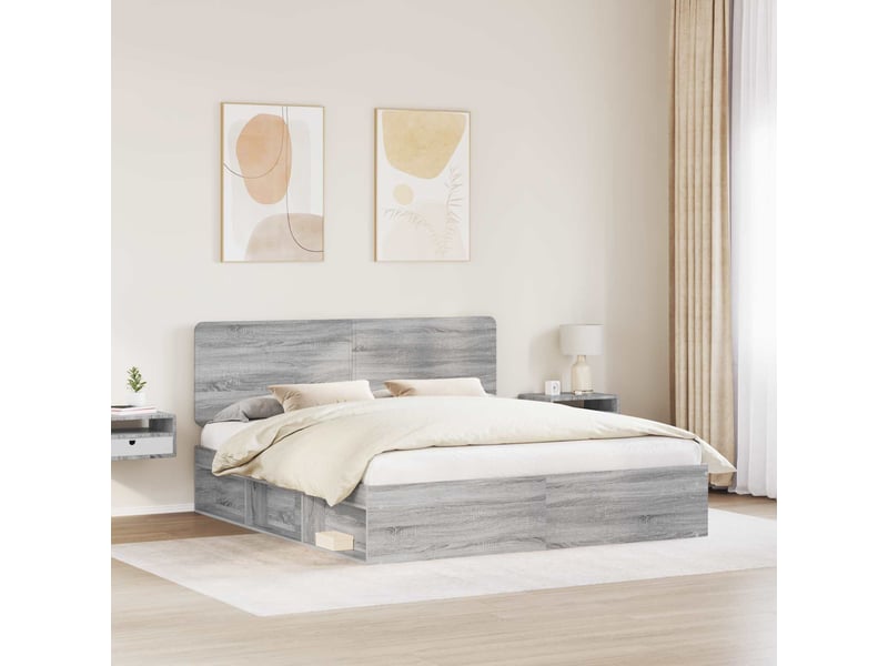 Lit double- lit adulte - cadre de lit gris sonoma 200 x 200 cm bois de pin massif - Conforama B