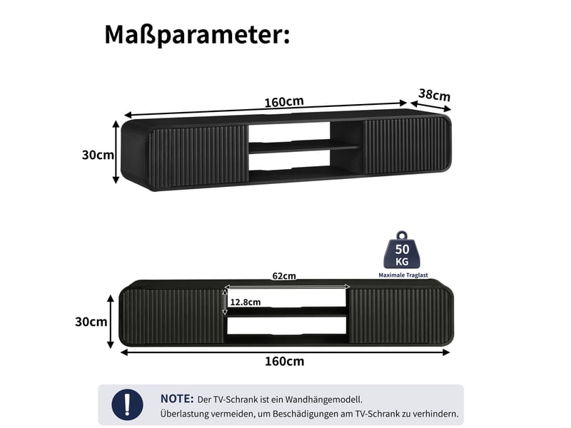  Meuble tv mural 160 cm avec rangement et passe-câbles homvra  - Conforama E