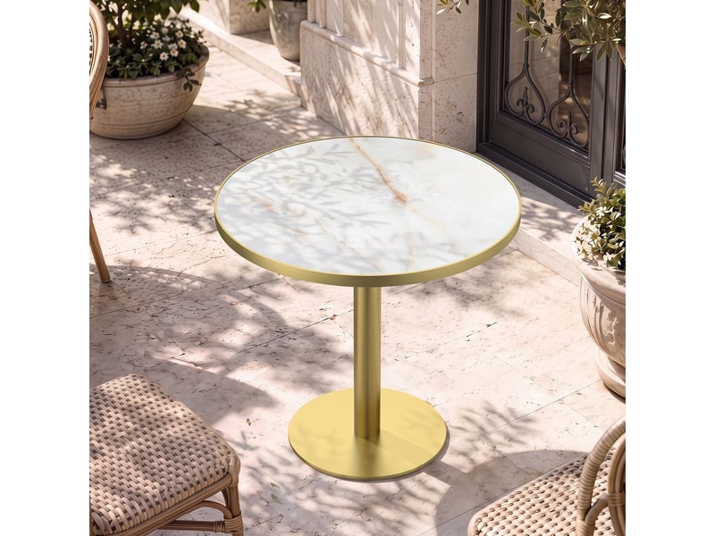  Table à manger 70 cm plateau en pierre frittée effet marbre luxueux résistant aux rayures et à l’abrasion hydrofuge pieds en acier inoxydable usage polyvalent  - Conforama B