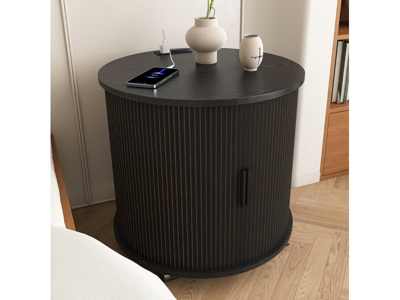 Table de chevet avec porte coulissante, prise et 2 ports usb, roulettes pour chambre, mdf noir, 60 × 60 × 60 cm - Conforama C