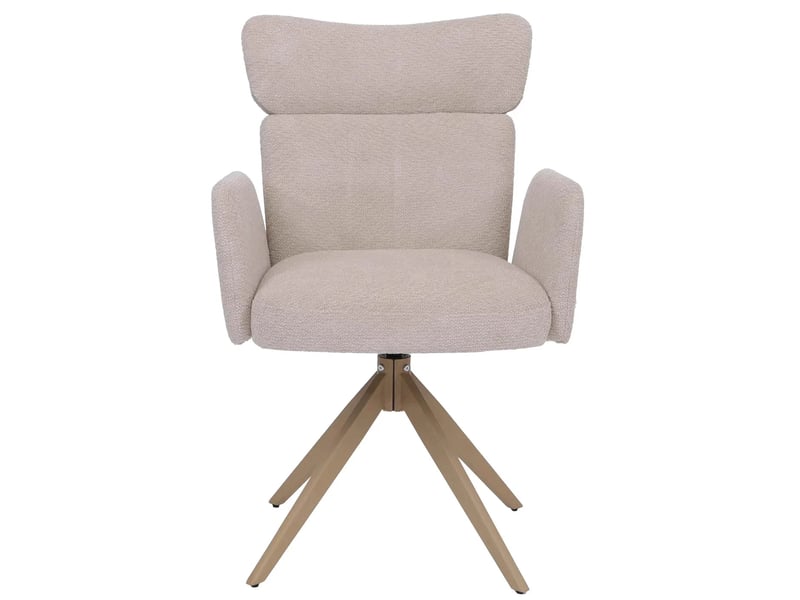  Lot de 6 chaises de salle à manger pivotantes à 180° avec retour automatique et accoudoirs tissu bouclé beige et fer aspect bois 04_0008818  - Conforama E